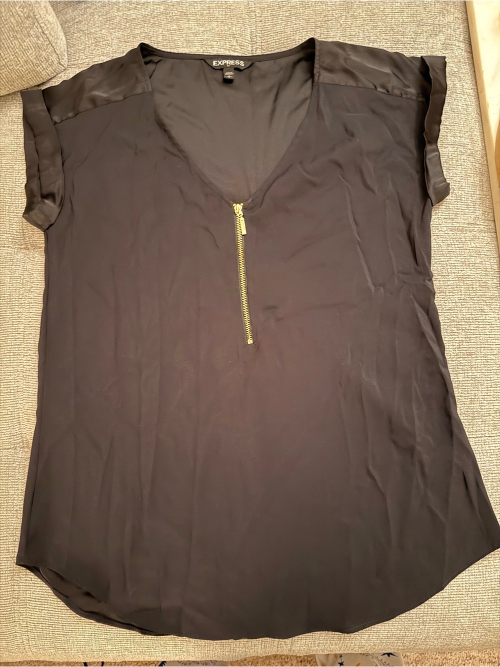 Express Black V-Neck Blouse with Gold Zip